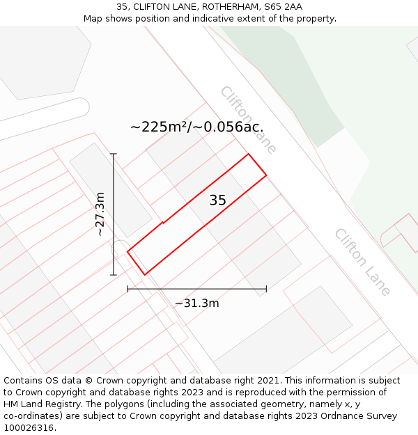 35, CLIFTON LANE, ROTHERHAM, S65 2AA: Plot and title map