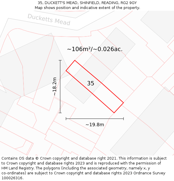35, DUCKETT'S MEAD, SHINFIELD, READING, RG2 9GY: Plot and title map