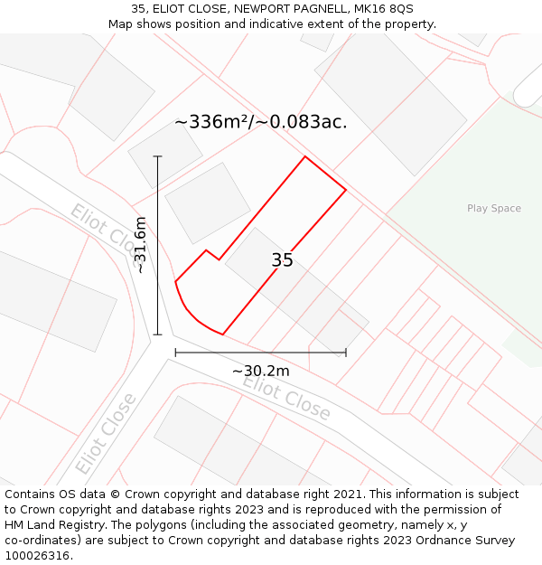 35, ELIOT CLOSE, NEWPORT PAGNELL, MK16 8QS: Plot and title map