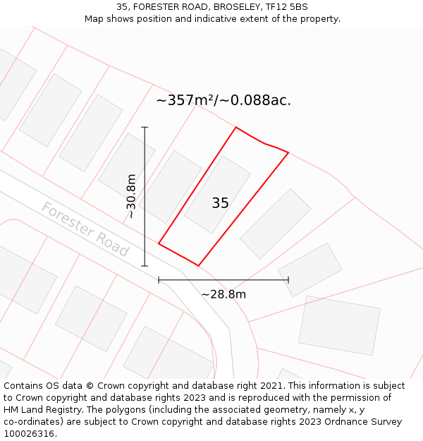 35, FORESTER ROAD, BROSELEY, TF12 5BS: Plot and title map