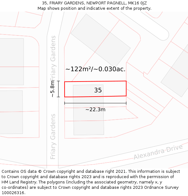 35, FRIARY GARDENS, NEWPORT PAGNELL, MK16 0JZ: Plot and title map