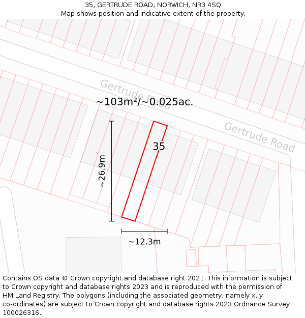35, GERTRUDE ROAD, NORWICH, NR3 4SQ: Plot and title map