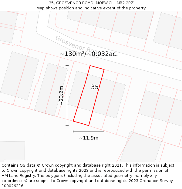 35, GROSVENOR ROAD, NORWICH, NR2 2PZ: Plot and title map