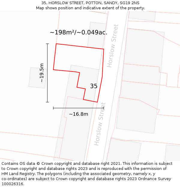 35, HORSLOW STREET, POTTON, SANDY, SG19 2NS: Plot and title map