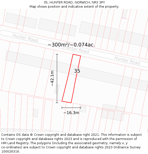 35, HUNTER ROAD, NORWICH, NR3 3PY: Plot and title map