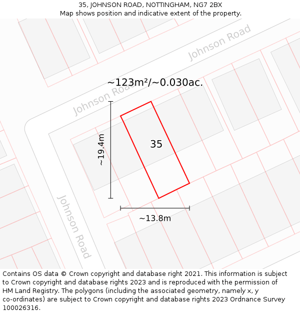 35, JOHNSON ROAD, NOTTINGHAM, NG7 2BX: Plot and title map