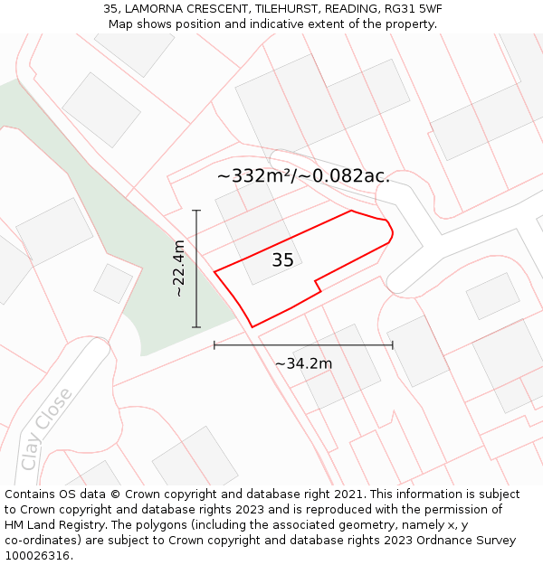 35, LAMORNA CRESCENT, TILEHURST, READING, RG31 5WF: Plot and title map