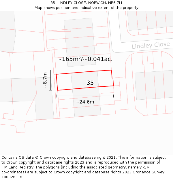 35, LINDLEY CLOSE, NORWICH, NR6 7LL: Plot and title map