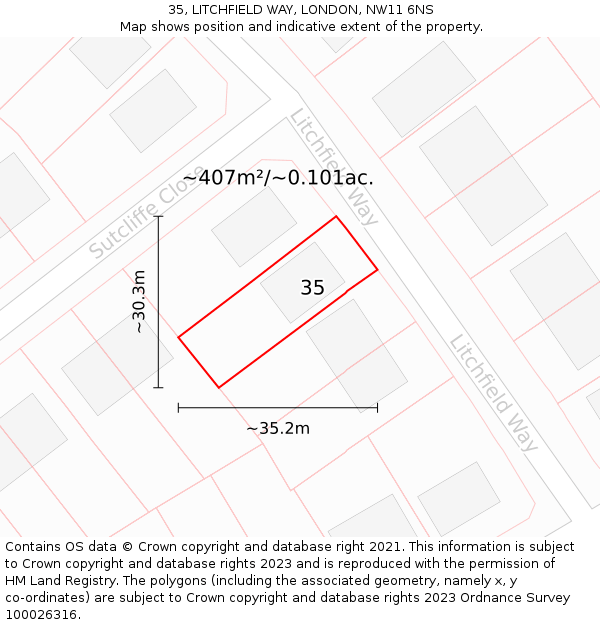 35, LITCHFIELD WAY, LONDON, NW11 6NS: Plot and title map