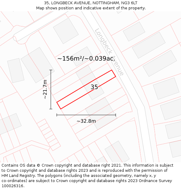 35, LONGBECK AVENUE, NOTTINGHAM, NG3 6LT: Plot and title map