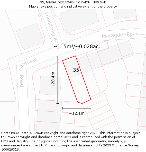 35, MARAUDER ROAD, NORWICH, NR6 6HD: Plot and title map