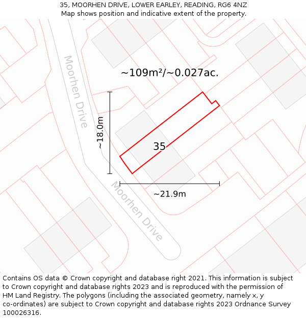 35, MOORHEN DRIVE, LOWER EARLEY, READING, RG6 4NZ: Plot and title map