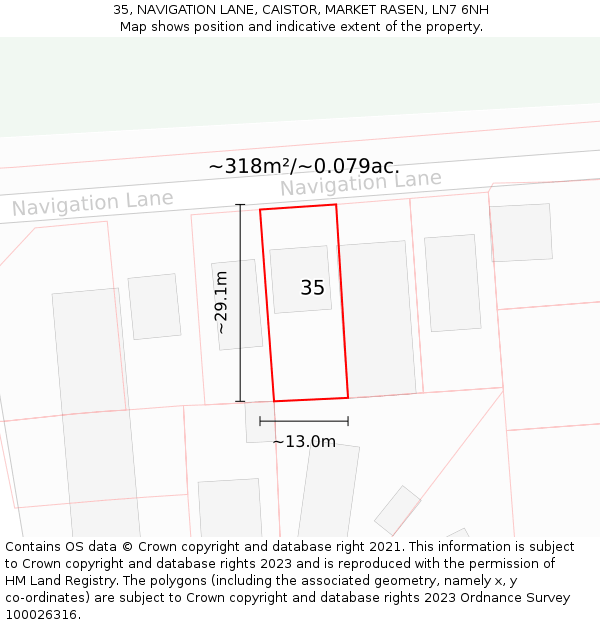 35, NAVIGATION LANE, CAISTOR, MARKET RASEN, LN7 6NH: Plot and title map