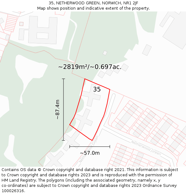 35, NETHERWOOD GREEN, NORWICH, NR1 2JF: Plot and title map
