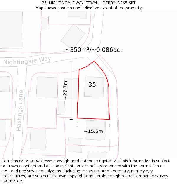 35, NIGHTINGALE WAY, ETWALL, DERBY, DE65 6RT: Plot and title map