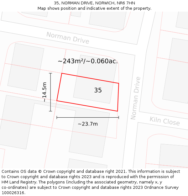35, NORMAN DRIVE, NORWICH, NR6 7HN: Plot and title map