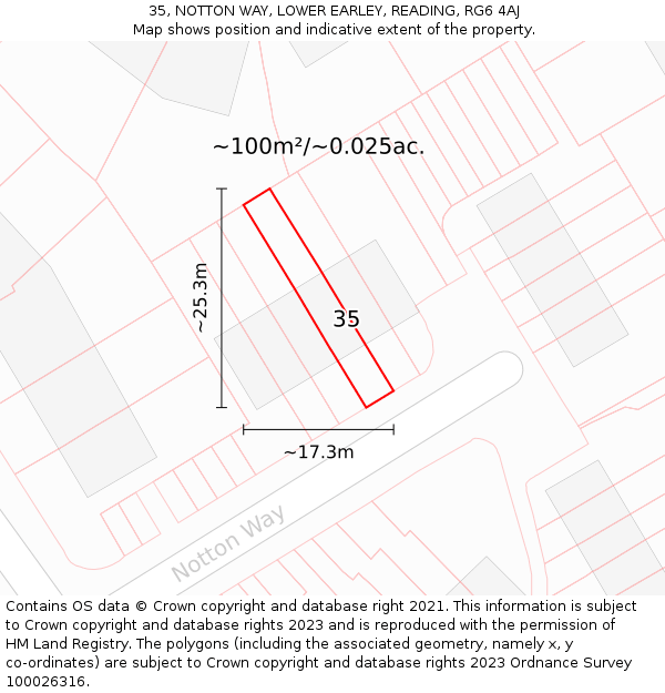 35, NOTTON WAY, LOWER EARLEY, READING, RG6 4AJ: Plot and title map