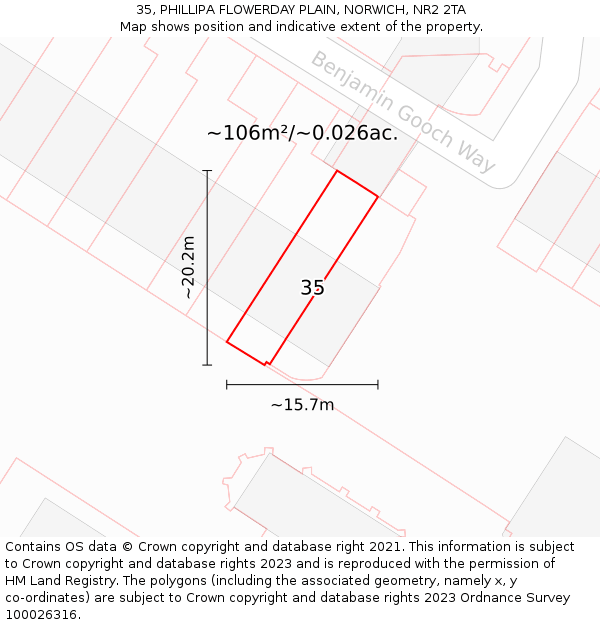 35, PHILLIPA FLOWERDAY PLAIN, NORWICH, NR2 2TA: Plot and title map