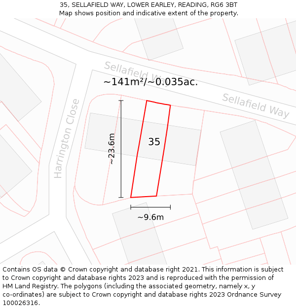 35, SELLAFIELD WAY, LOWER EARLEY, READING, RG6 3BT: Plot and title map