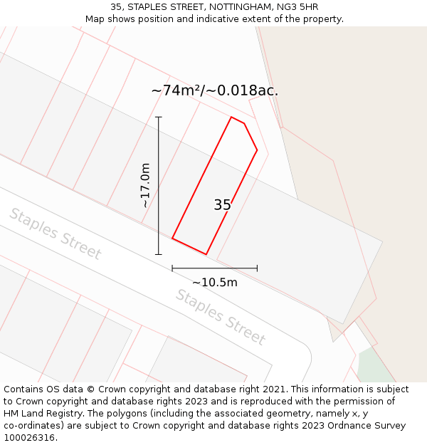 35, STAPLES STREET, NOTTINGHAM, NG3 5HR: Plot and title map
