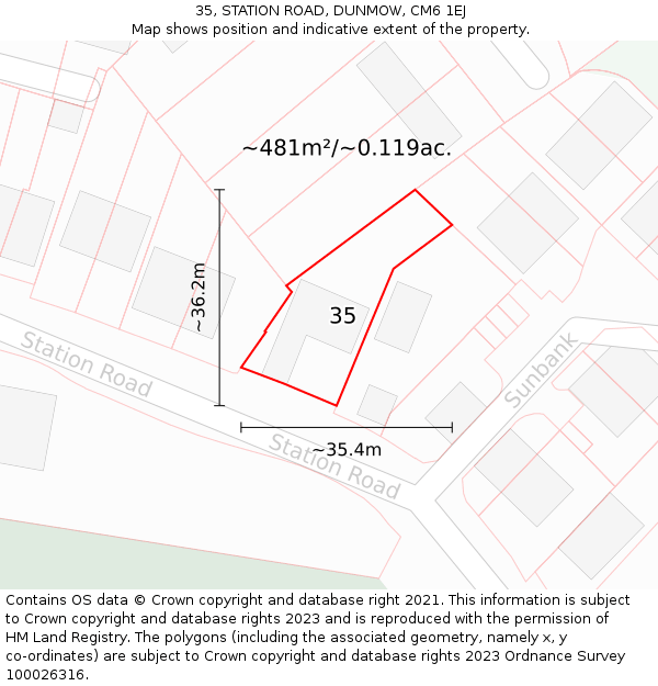 35, STATION ROAD, DUNMOW, CM6 1EJ: Plot and title map
