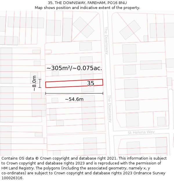 35, THE DOWNSWAY, FAREHAM, PO16 8NU: Plot and title map