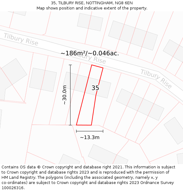 35, TILBURY RISE, NOTTINGHAM, NG8 6EN: Plot and title map