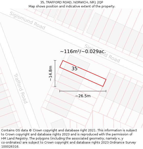 35, TRAFFORD ROAD, NORWICH, NR1 2QP: Plot and title map