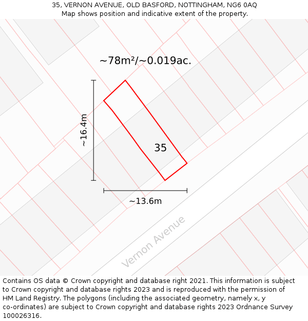 35, VERNON AVENUE, OLD BASFORD, NOTTINGHAM, NG6 0AQ: Plot and title map