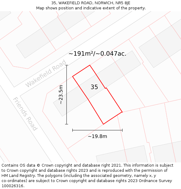 35, WAKEFIELD ROAD, NORWICH, NR5 8JE: Plot and title map