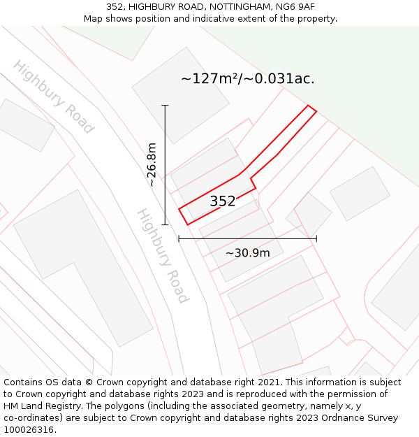 352, HIGHBURY ROAD, NOTTINGHAM, NG6 9AF: Plot and title map