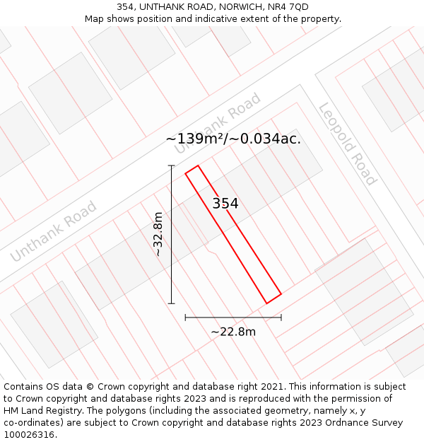 354, UNTHANK ROAD, NORWICH, NR4 7QD: Plot and title map