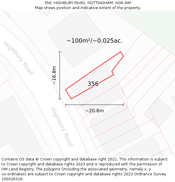 356, HIGHBURY ROAD, NOTTINGHAM, NG6 9AF: Plot and title map