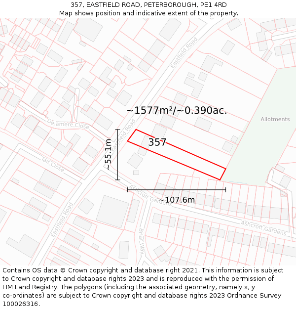 357, EASTFIELD ROAD, PETERBOROUGH, PE1 4RD: Plot and title map