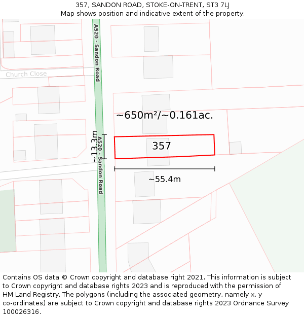 357, SANDON ROAD, STOKE-ON-TRENT, ST3 7LJ: Plot and title map