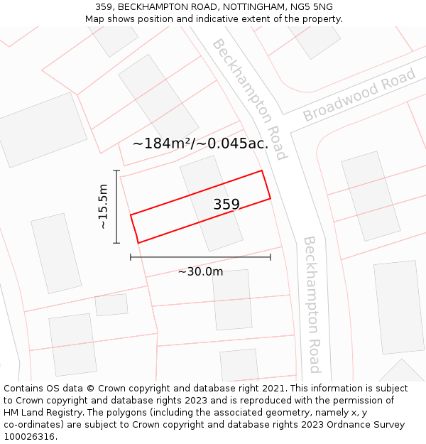 359, BECKHAMPTON ROAD, NOTTINGHAM, NG5 5NG: Plot and title map