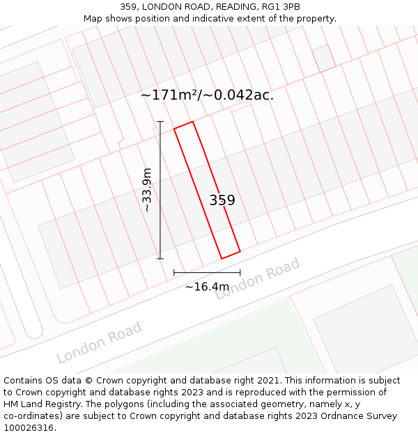359, LONDON ROAD, READING, RG1 3PB: Plot and title map