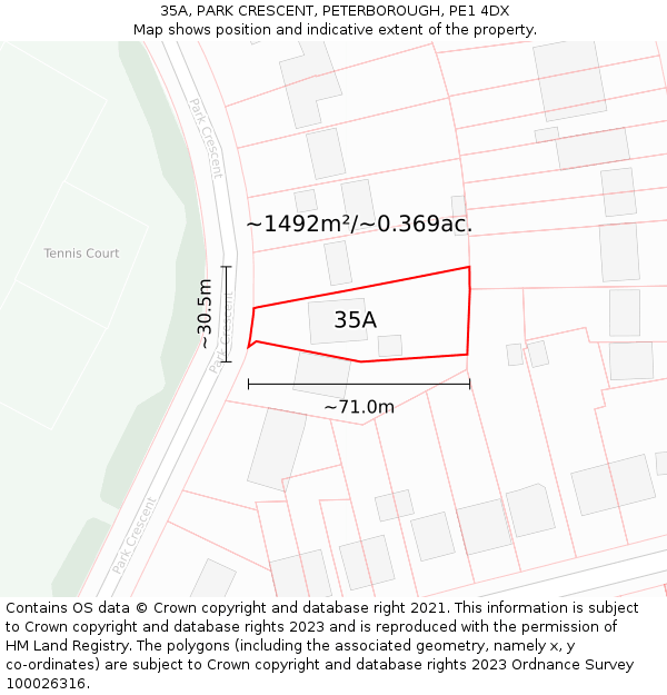 35A, PARK CRESCENT, PETERBOROUGH, PE1 4DX: Plot and title map