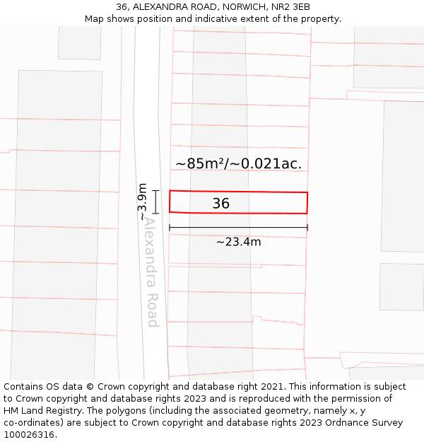 36, ALEXANDRA ROAD, NORWICH, NR2 3EB: Plot and title map