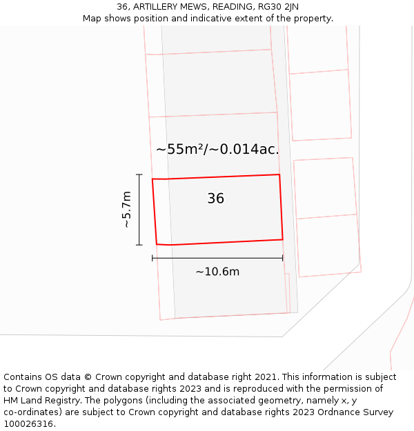 36, ARTILLERY MEWS, READING, RG30 2JN: Plot and title map