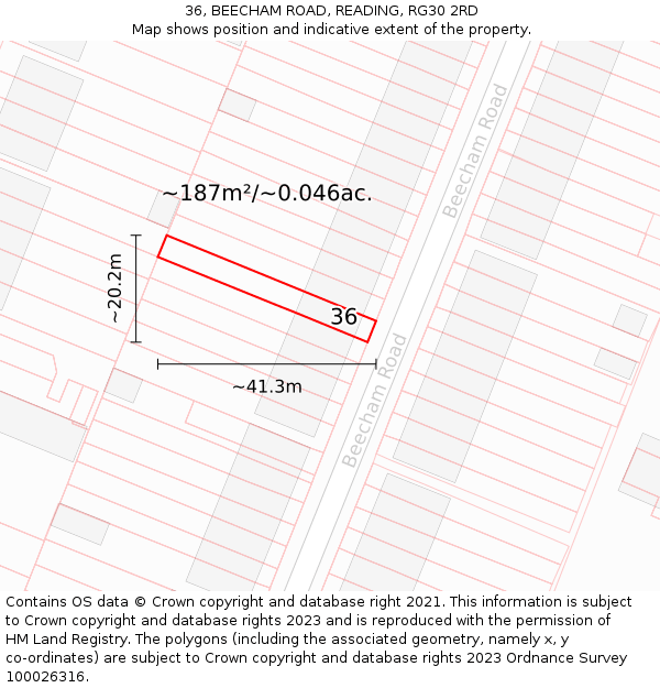 36, BEECHAM ROAD, READING, RG30 2RD: Plot and title map