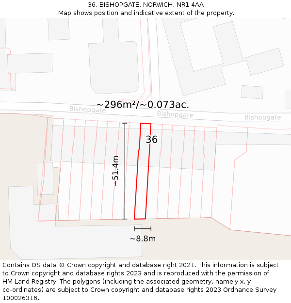 36, BISHOPGATE, NORWICH, NR1 4AA: Plot and title map