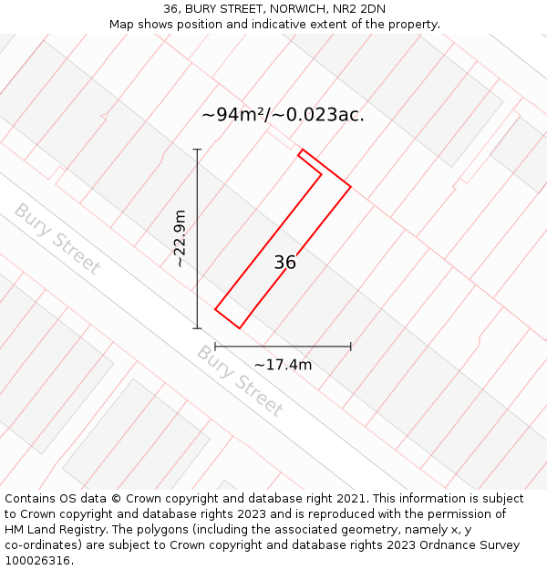36, BURY STREET, NORWICH, NR2 2DN: Plot and title map