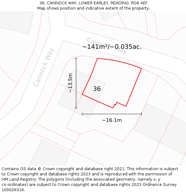 36, CANNOCK WAY, LOWER EARLEY, READING, RG6 4EF: Plot and title map