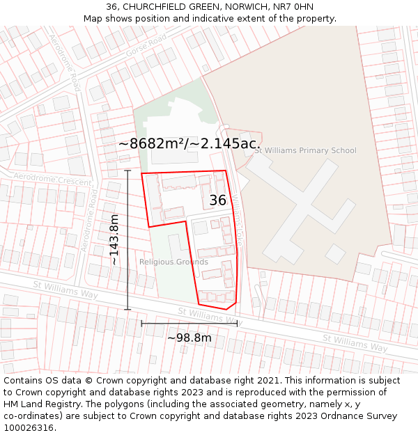 36, CHURCHFIELD GREEN, NORWICH, NR7 0HN: Plot and title map