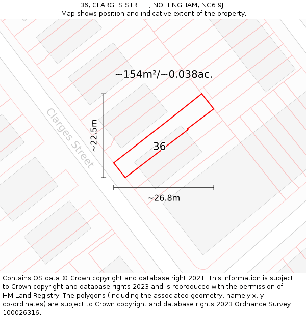 36, CLARGES STREET, NOTTINGHAM, NG6 9JF: Plot and title map