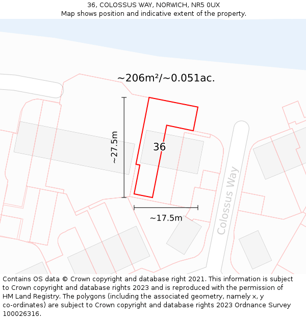 36, COLOSSUS WAY, NORWICH, NR5 0UX: Plot and title map