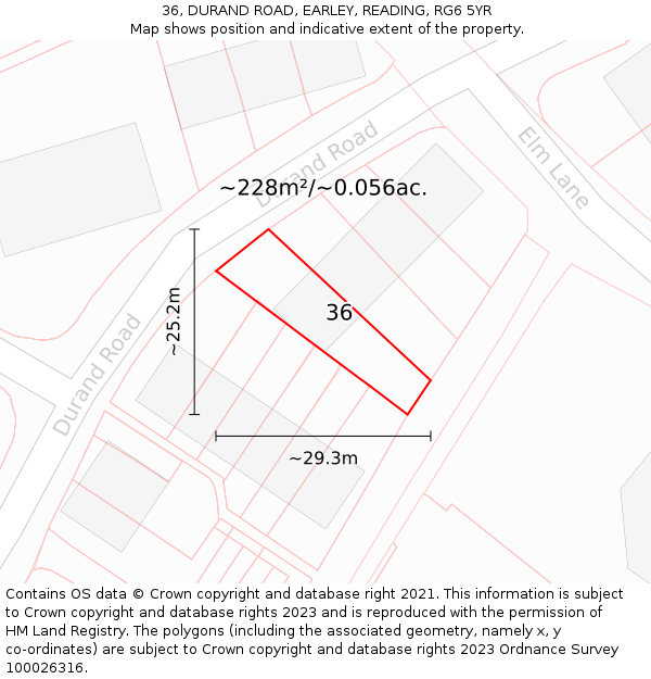 36, DURAND ROAD, EARLEY, READING, RG6 5YR: Plot and title map
