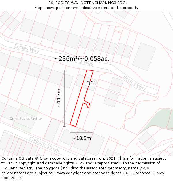 36, ECCLES WAY, NOTTINGHAM, NG3 3DG: Plot and title map