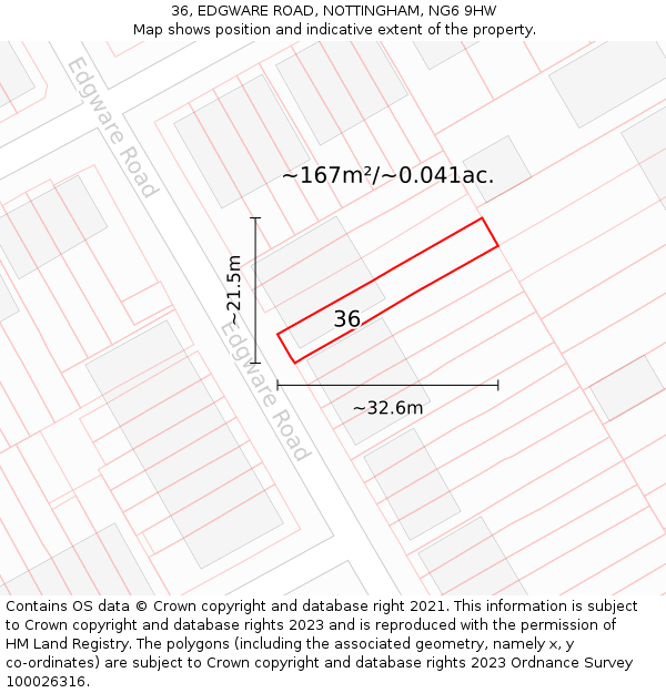 36, EDGWARE ROAD, NOTTINGHAM, NG6 9HW: Plot and title map